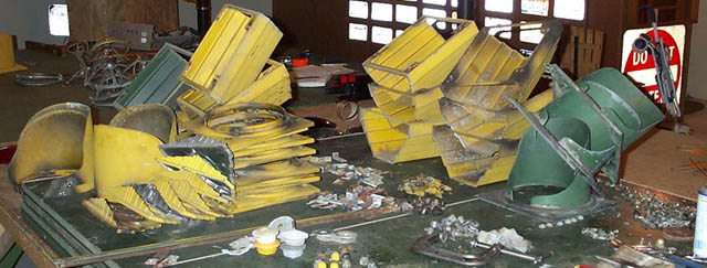 piles of parts after disassembling the signals